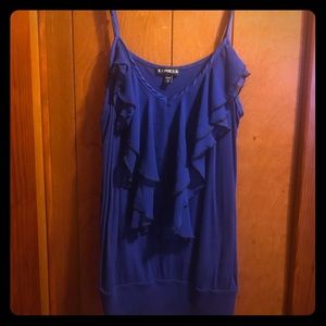 Express blue ruffle front cami, size M